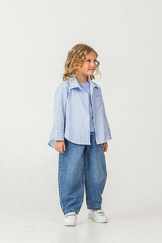 Mavi Çizgili Poplin Gömlekli Takım