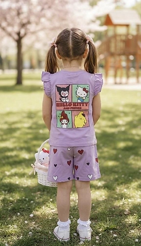 Lila Hello Kitty Şortlu Takım