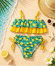 Limon desenli kız çocuk bikini