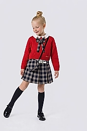 Triko kazaklı pileli ekose etekli 4lü takım