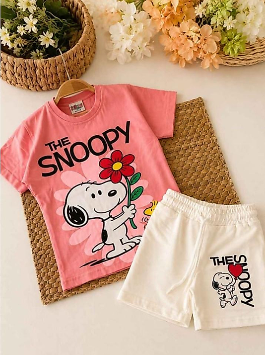 Snoopy baskılı kız çocuk şortlu takım