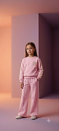 Fiyonk Detaylı Kız Çocuk Takım(Pembe)