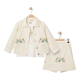 Ceketli Şort Etek 3lü Takım Krem