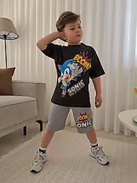 Sonic baskılı erkek çocuk şortlu takım