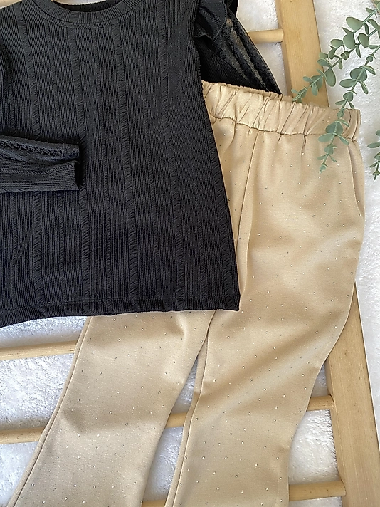 Siyah Taşlı Pantolon Takım