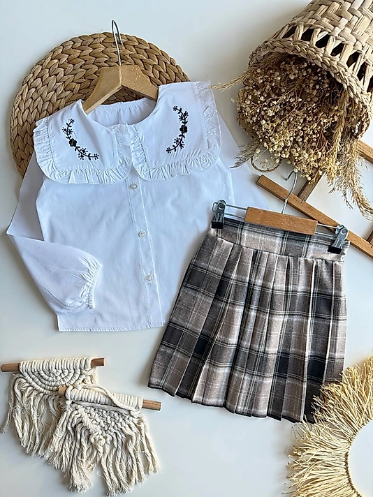 Ekose Etekli Gömlekli Takım