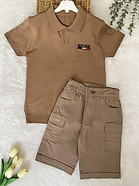 Triko Tshirt Keten Şort KahveTakım