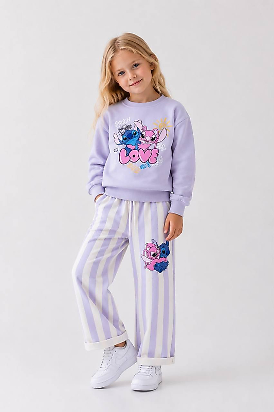 Stitch Baskılı Çizgili Eşofman Takımı