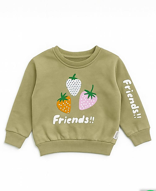 Çilek Kabartmalı Yeşil Sweat