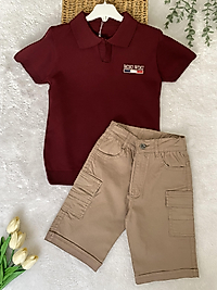 Triko Tshirt Keten Şort Bordo Takım