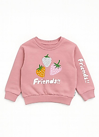 Çilek Kabartmalı Pembe Sweat