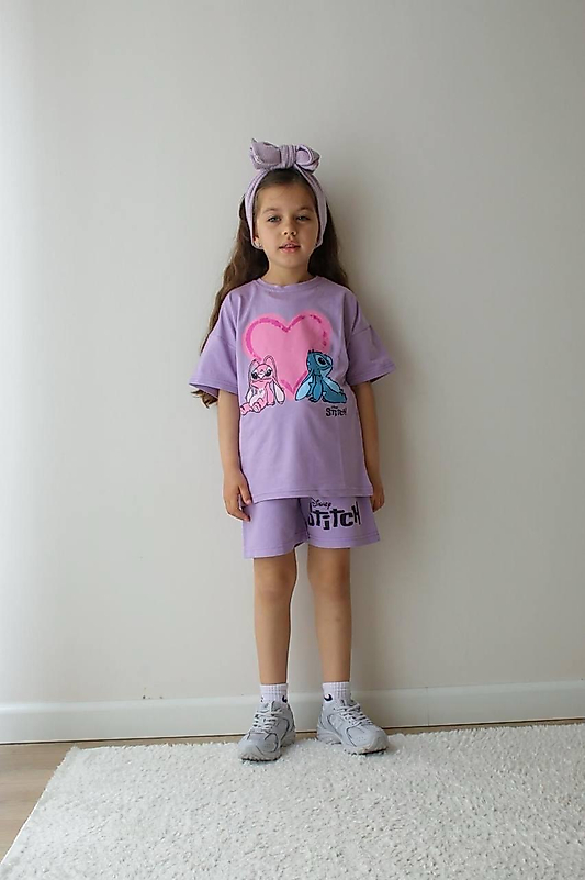 Stitch Baskılı Şortlu İkili Takım