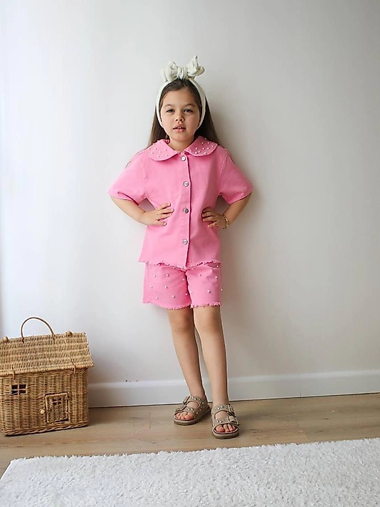 İncili Kot Şortlu Takım