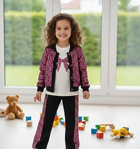 Pul Payet Ceketli 3lü Takım(pembe)