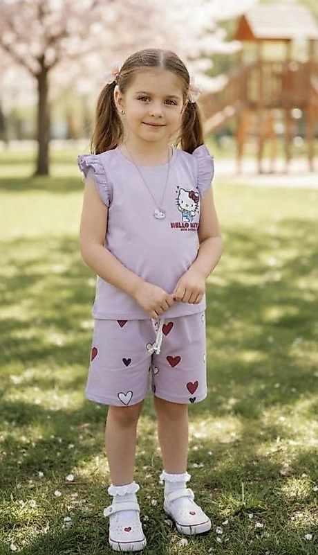 Lila Hello Kitty Şortlu Takım