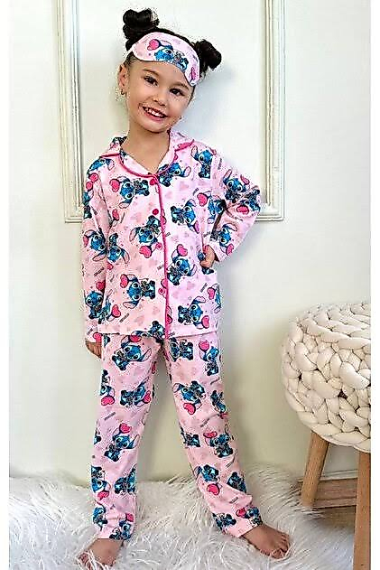 Stitch Uyku Bandı Hediyeli Pijama Takımı