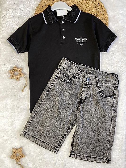 Denim Şortlu Takım(siyah)