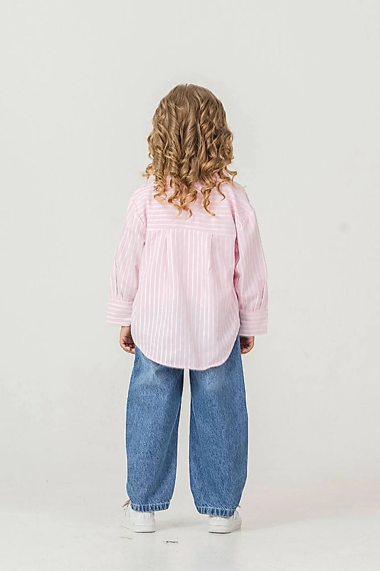 Pembe çizgili poplin gömlekli takım
