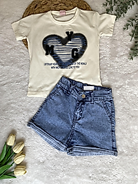 Denim şortlu ikili takım