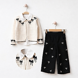 Fiyonk detaylı triko hırkalı takım