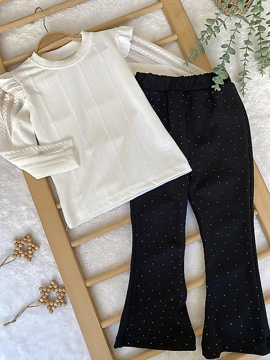 Beyaz Taşlı Pantolon Takım