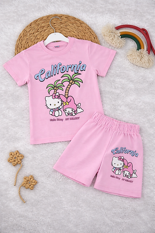 Hello Kitty ve Melody Baskılı Şortlu Takım