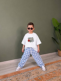 Mavi Keten pantolonlu takım