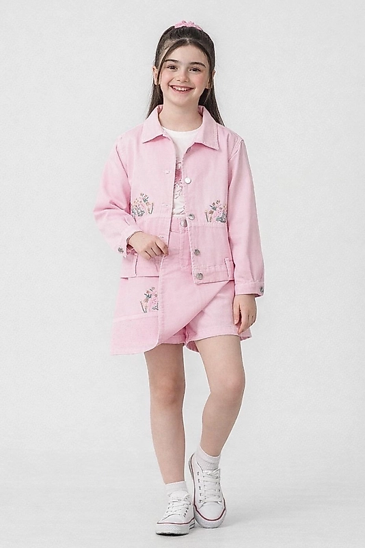 Ceketli Şort etekli 3lü Takım Pembe