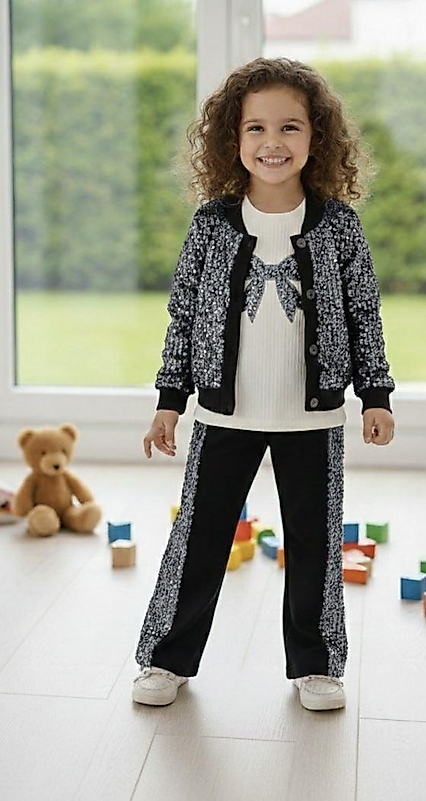 Pul Payetli Gri 3lü Takım