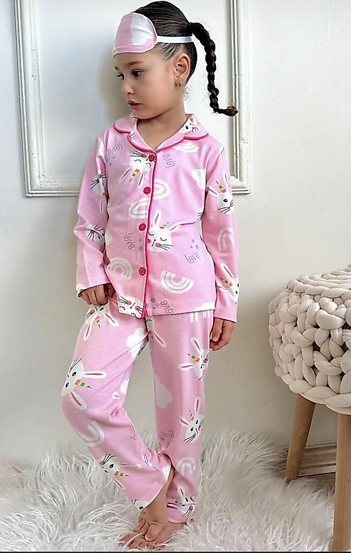 Tavşan Desenli Uyku Bandı Hediyeli Pijama Takımı