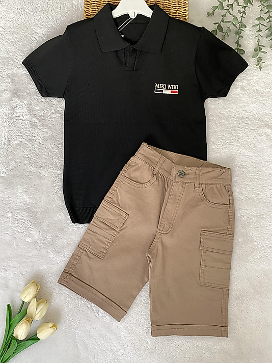 Triko Tshirt Keten Şort Siyah Takım