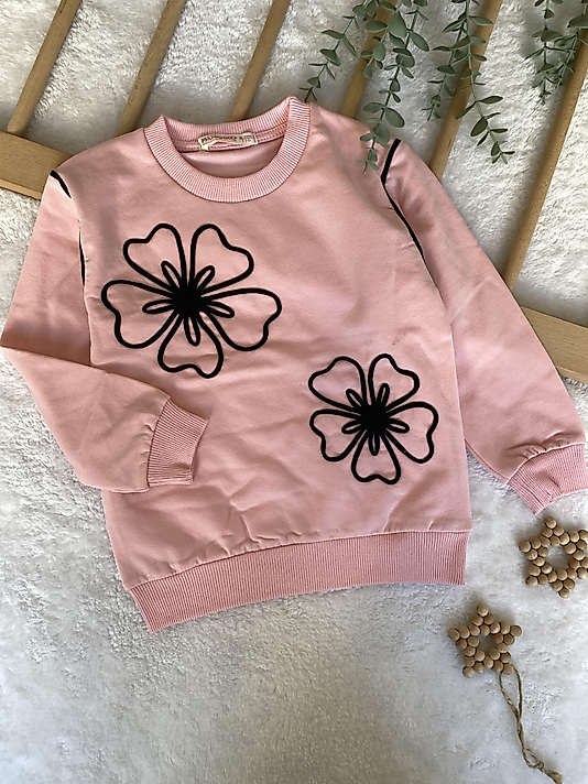 Pembe Çiçek Detaylı Sweat