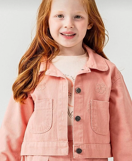 Somon Papatya Nakışlı Jean Ceketli 3lü Takım