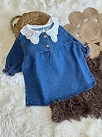 Fisto Yakalı Denim Elbise(açık renk)